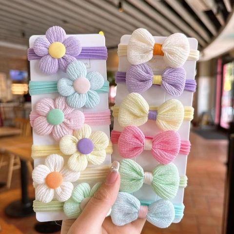Élastiques À Cheveux Enfants Fleurs En Tissu Nœuds Bandes Élastiques Colorées Scrunchies Doux Pour Filles Accessoires