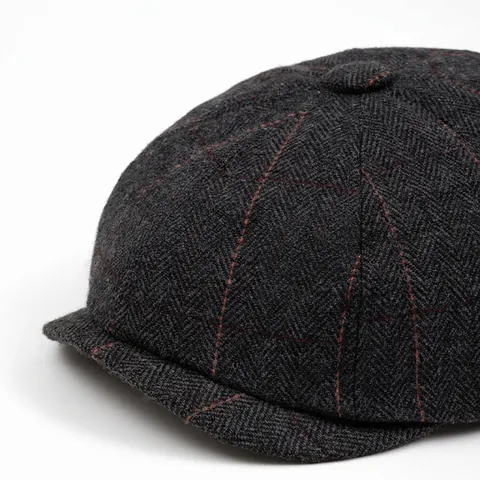 Heren Retro Newsboy Pet Wolmix Visgraatpatroon Britse Stijl Verstelbare Flatcap Warm Herfst Winter