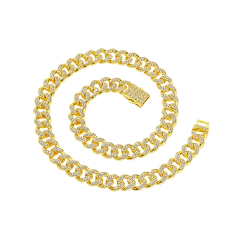 Iced Out Cuban Link Chain Necklace Men Hip Hop Jewelry Zinc Alloy Full Pave Rhinestones Miami Style Personalized Gift