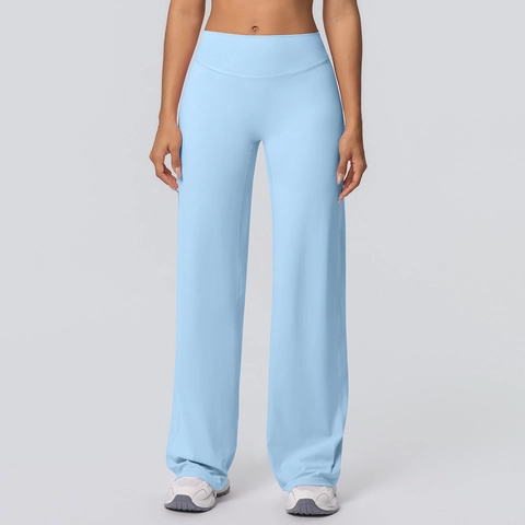 Women High Waist Yoga Pants Wide Leg Sports Trousers Nylon Spandex Tummy Control Elastic Straight Gym Fitness Activewear