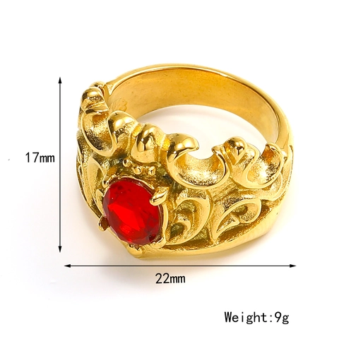 Vintage Kronenring Für Damen 18K Vergoldeter Edelstahl Hohl Filigran Edelstein Palast Stil Finger Schmuck