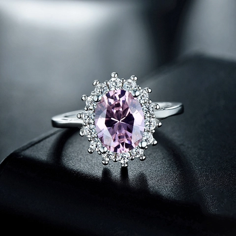 Vintage Oval Zircon Ring 925 Sterling Silver Elegant Halo Jewelry For Women Anniversary Gift