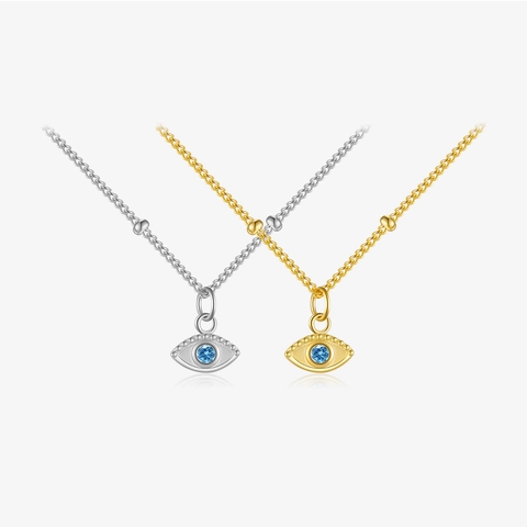 Evil Eye Anhänger Halskette 925 Sterlingsilber Blauer Zirkon Perlenkette Modeschmuck Damen Elegant