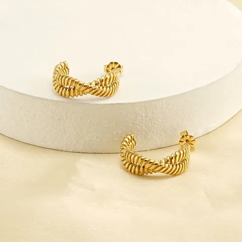 Boucles D'oreilles Créoles Torsadées En Forme De C Pour Femmes Acier Inoxydable Plaqué Or 18 Carats Bijoux Géométriques