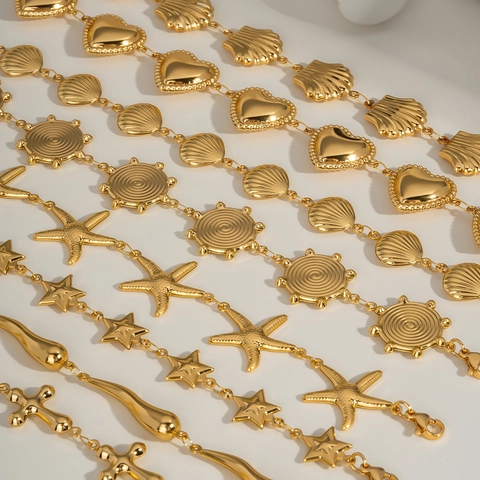 Bracciale In Oro Acciaio Inossidabile Donna Estate Stella Marina Conchiglia Cuore Ciondolo Regolabile Gioielli Impermeabile