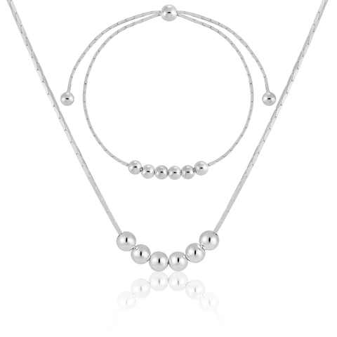 Set Gioielli 925 Argento Sterling Perline Catena Serpente Collana Bracciale Catena Clavicola Minimalista per Donna Regalo Individuale
