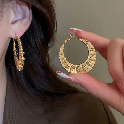 Creolen Für Damen Echt Vergoldetes Kupfer Texturiert Gedreht Kreis Retro Mode Mit Silber-Ohrringstecker