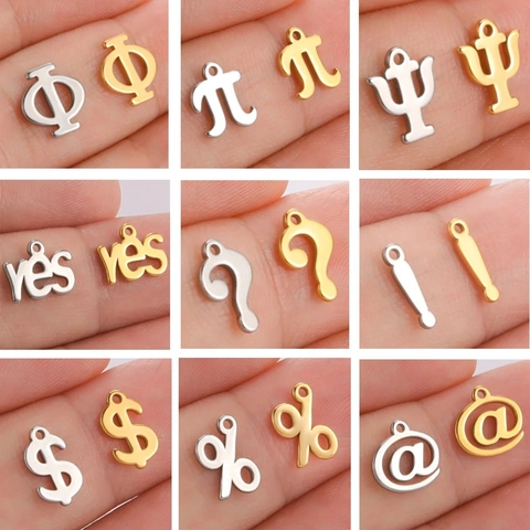 Pendentifs En Acier Inoxydable Lettres Grecques Pi Phi Psi Symboles DIY Charms Fabrication Bijoux Signe Dollar Yes Mot Point Interrogation