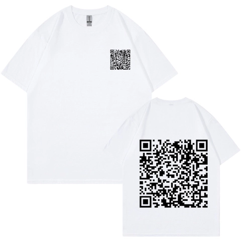 Funny Men Short Sleeve Cotton T-Shirt Novelty QR Code Print Crew Neck Harajuku Style Casual Breathable Top
