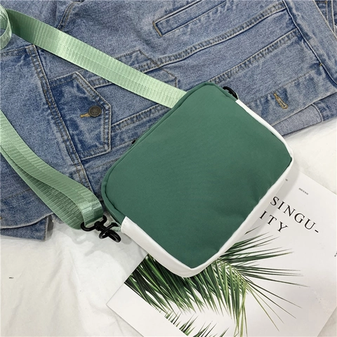 Cute Cartoon Bear Girl Nylon Crossbody Bag Small Square Shoulder Satchel For Students Japanese Korean Style Contrast Color