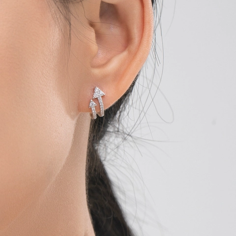 Orecchini a Bottone in Argento Sterling S925 Doppia Freccia Per Donna Zirconia Pavé Geometrico Forma C Gioielli Moda