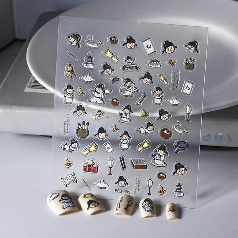 Adesivi Per Nail Art 3D Impermeabili 5D Rilievo Stile Cinese Antico Poeta Dinastia Tang Cartoni Animati Manicure DIY