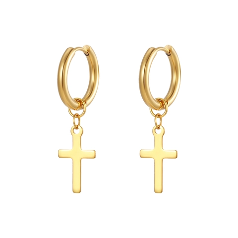 Orecchini a Cerchio Minimalisti in Acciaio Inossidabile con Pendente a Croce per Uomo Donna Unisex Stile Gothic Punk Oro Argento Nero Gioielli