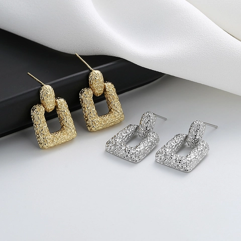 Pendientes De Lava De Metal Líquido Irregular Cobre Textura Martillada Geométrica Joyas De Moda Para Mujeres