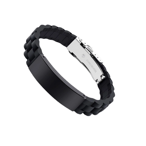 Bracciale Da Uomo Acciaio Inossidabile Silicone Gomma Regolabile Sportivo Di Tendenza Chiusura Pieghevole Accessorio Casual