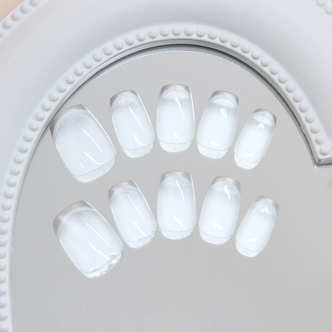 Uñas Postizas Hechas A Mano Blanco Francés Ojo De Gato Hielo Translúcido Plástico ABS Forma Cuadrada