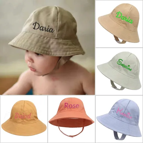 Bucket Hat Kids Cotton Sun Protection Breathable Outdoor Windproof Strap Soft For Baby