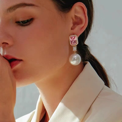 Élégantes Boucles d'Oreilles Pendantes en Perles Artificielles et Strass Roses Style Ins Cuivre Plaqué Or Argent pour Femmes