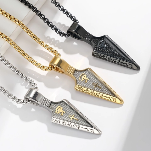 Arrowhead Pendant Necklace Stainless Steel Egyptian Eye Of Horus Ankh Symbols Retro Punk Hip Hop Jewelry For Men