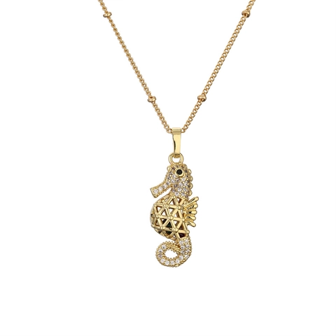 Collana con Ciondolo Animale in Rame Zirconia per Donna Orso Coniglio Ippocampo Cavo Catena Placcata Oro Gioielli Regalo