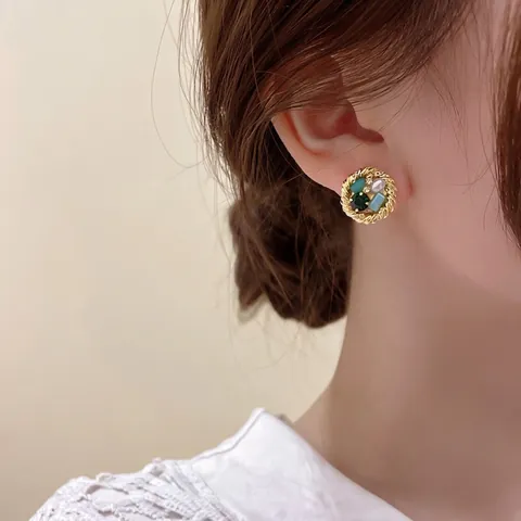 Orecchini A Lobo Tondi Vintage Lega Cristalli Artificiali Perla Artificial Sintetica Con Perno In Argento Per Donna