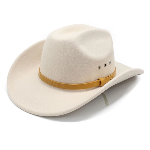 Western Cowboy Hat Cotton Polyester Felt Wide Brim With Crocodile Pattern Band Metal Eyelets Retro Jazz Fedora Unisex