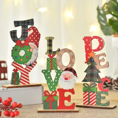 Panneau Lettres Noël En Bois Décoration Bureau Lutin Père Noël Carreau Peint Ornement Table Centre De Table Fête Festive