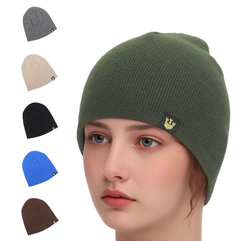 Gorro De Punto Acrílico Cálido Cortavientos Color Sólido Con Parche De Corona Exterior Casual Para Hombres Mujeres