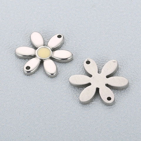 Daisy Flower Charms Stainless Steel Double Hole Connectors For DIY Jewelry Making Floral Enamel Craft Accessories
