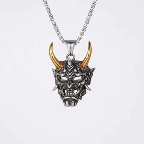 Collar Con Colgante De Máscara Hannya De Aleación Retro Joyería Facial De Fantasma Demonio Punk Gótico Regalo Halloween