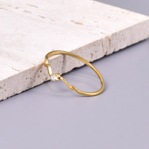 Wave Line Titanium Steel Ring With Zircon Stone 18K Gold Plated Minimalist Individual Fashion Jewelry For Women
