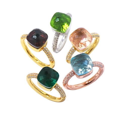 Elegante Anillo de Cristal Con Corte de Cojín Cuadrado Para Mujer Engaste de Pavé de Circonia de Cobre Joyas de Moda