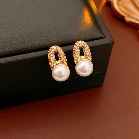 Orecchini Retrò Francesi A Forma De U Con Künstliche Perle E Zircone Con 925 Sterling Silver Earring Post Gioielli Placcati Oro Donna