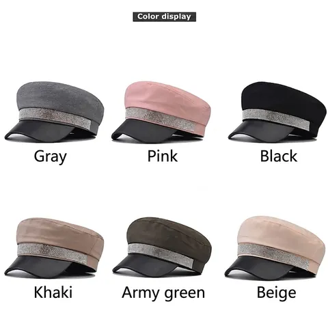 Casquette Gavroche Chapeau Militaire Coton Bord En Cuir PU Ceinture En Strass Top Plat Mode Style Britannique