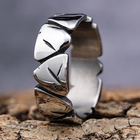 Bague En Acier Inoxydable Distressed Punk Rock Band Géométrique Dent De Scie Bijoux Pour Hommes Femmes