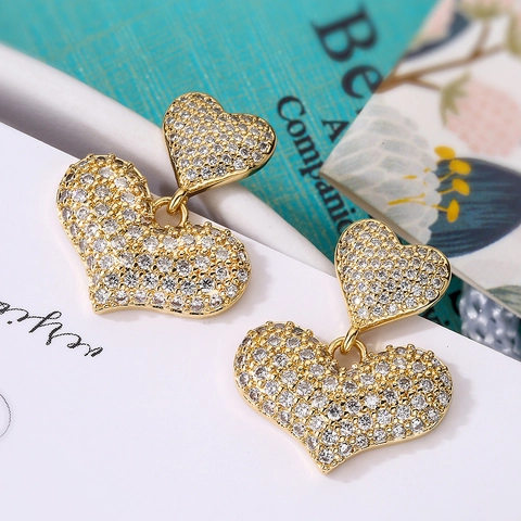 Heart Geometric Drop Earrings Gold Plated Copper With Cubic Zirconia Multicolor Gemstone Western Fashion For Women