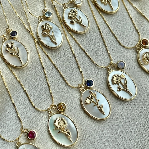 Vintage 12 Maanden Geboortemaand Bloem Hanger Ketting Verguld Koper Kunstmatige Parelmoer Strass Bloem Ketting Voor Dames