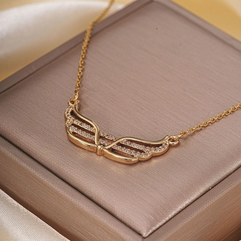 Copper Gold Plated Pendant Necklace For Women Dainty Heart Angel Wing Barrel Micro Pave Cubic Zirconia Fashion Jewelry