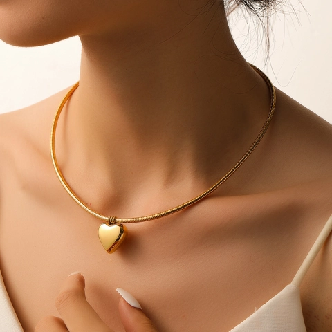 Heart Pendant Necklace Stainless Steel Snake Chain Minimalist Elegant Jewelry Gift For Women