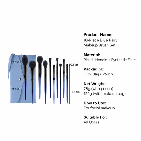 Brochas De Maquillaje Degradado Azul Negro Mango De Plástico Cerdas De Fibra Sintética Con Bolsa De Almacenamiento Portátil Para Polvos Colorete Sombra De Ojos Base