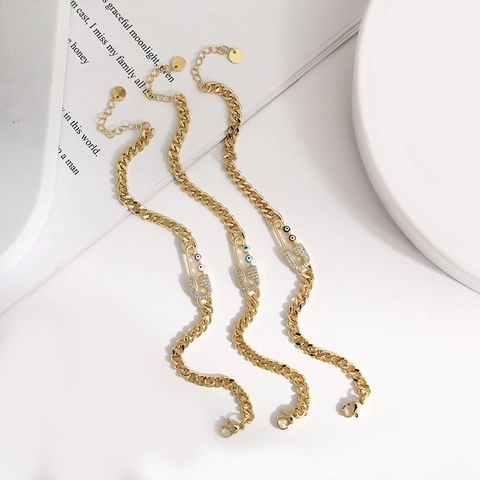 Pulsera de Cadena de Clip de Ojo Turco Bañado en Oro de Moda Occidental Con Circonia Incrustada Micro Pavé Joyería Ajustable para Mujeres