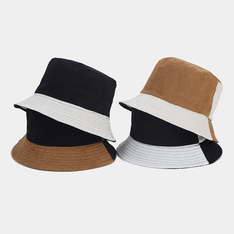 Sombrero De Pescador De Pana Color Block Patchwork Textura Rayas Retro Otoño Invierno Cálido Protección Solar Mujer