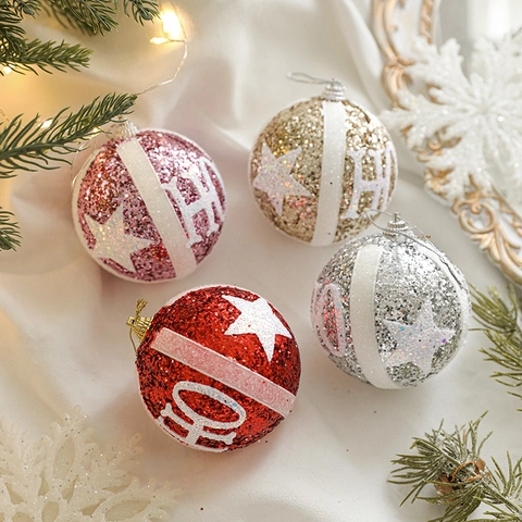 Christmas Ball Ornaments Foam Glitter Hanging Tree Decorations Star Letter Pattern Festive Holiday Decor