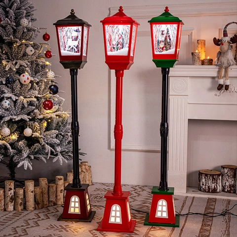 Christmas Snowing Lantern LED Lighted Musical Ornament Retro TV Street Lamp Decorative Festive Atmosphere Holiday Decor