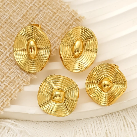 Vintage Oorknopjes 18K Verguld 304 Roestvrij Staal Geometrisch Golfpatroon Elegante Mode Sieraden Voor Vrouwen