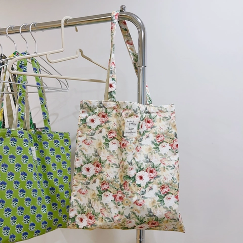 Sac Cabas Toile Fleurie Femmes Rétro Coton Sac Épaule Épais Décontracté Shopping Main Style Frais Littéraire