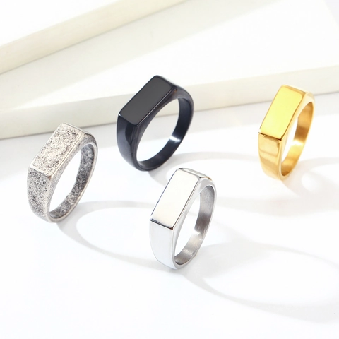 Anello a Sigillo Rettangolare in Acciaio al Titanio Minimalista Superficie Liscia Fascia in Acciaio Inossidabile Unisex