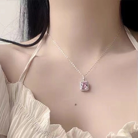 Collier Pendentif Taille Radiant en Argent Sterling 925 Luxe Strass Forme de Flacon de Parfum Bijoux Fins pour Femmes