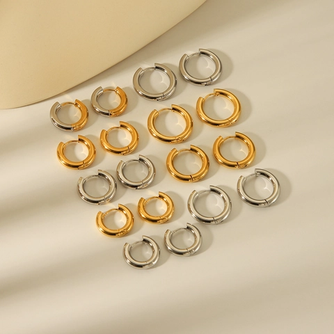 Minimalist Hoop Earrings Stainless Steel 18K Gold Plated Waterproof Hypoallergenic Polished Geometric For Women