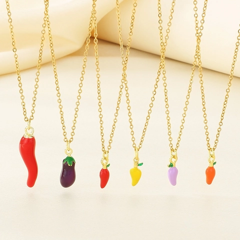 Vegetable Pendant Necklace Stainless Steel Enamel Drip Oil Chili Eggplant Carrot Jewelry For Women Fashion Accessory